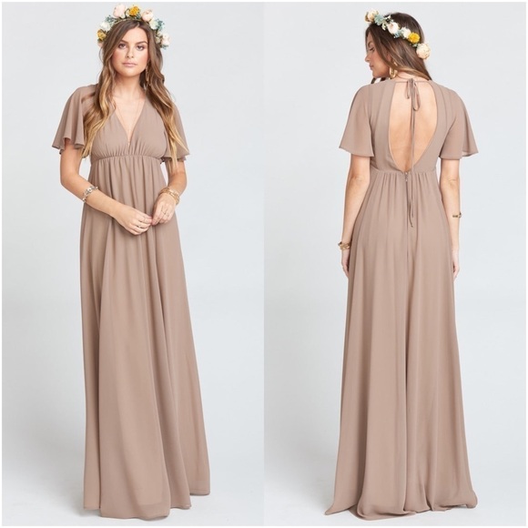 SHOW ME YOUR MUMU Faye Flutter Maxi Dress In Dune Chiffon - Picture 1 of 4